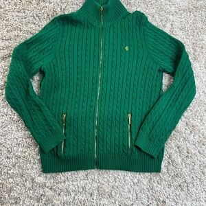 Ralph Lauren Green Zip-Up Cable Knit Sweater